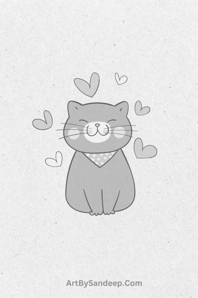 cute Black And White Cat Drawing