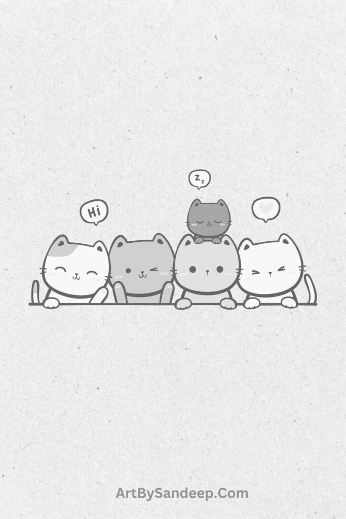 group of cute cat drawing