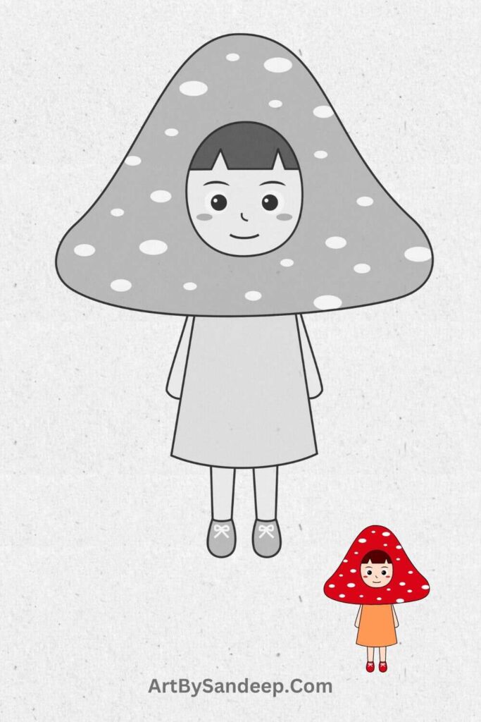 mushroom girl drawing easy.