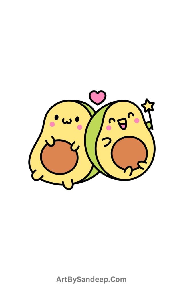 Cartoon Avocado Fruits Drawing​