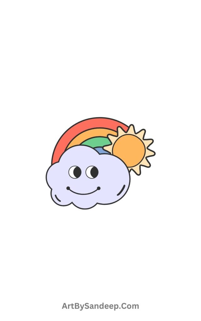 Cloud With Rainbow Drawing