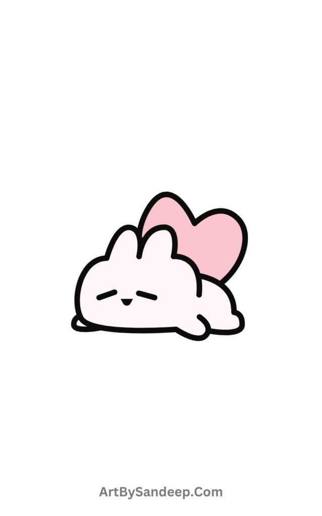 Cute Light Pink Bunny Sleeping with Red Heart