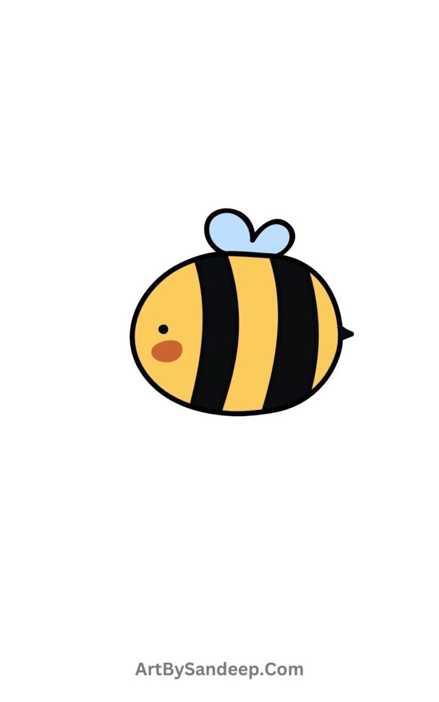 Cute Yellow and Black Bee with Little Blue Feather