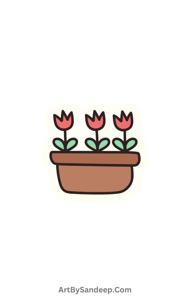 Three Flowers On Pot Drawing