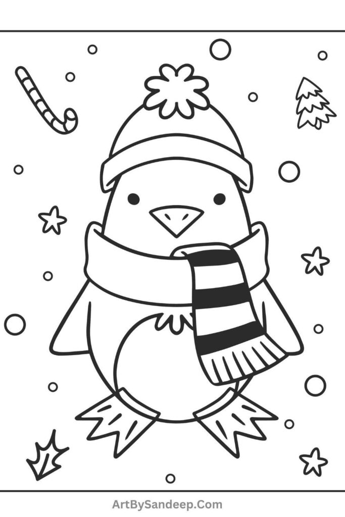 cute christmas penguin coloring pages