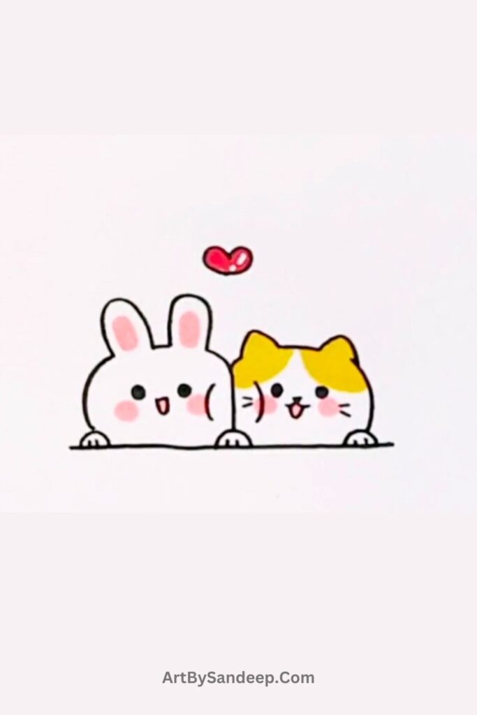 two cat cute drawing